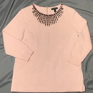 J Crew Sweater Top Small Pink Jewel Collar